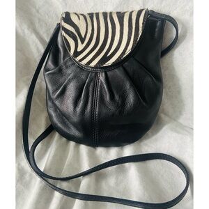 Black Leather Crossbody Bag with Animal Fur